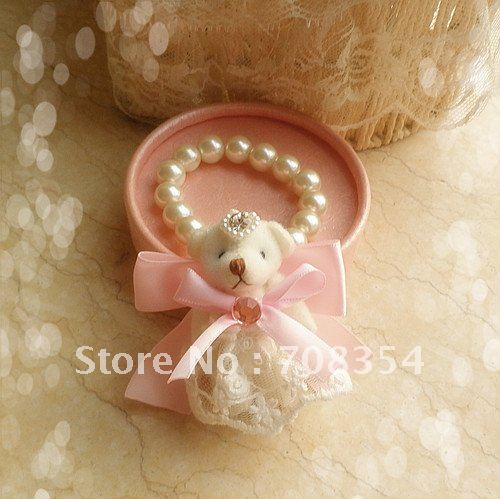 Wedding Mini Bear Imitated Pearl Chain Bracelet/Bride Hand Flower Trinket/Bridesmaid Stunt Flower