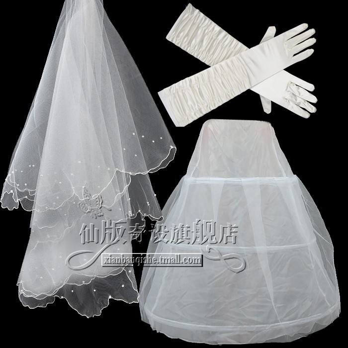 Wedding panniers veil gloves piece set the bride wedding accessories set