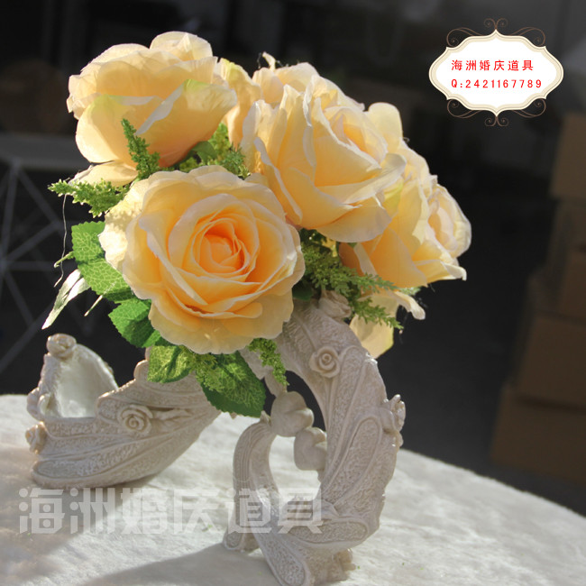 Wedding props silk flower holding flowers artificial flower 6 1001 yellow rose