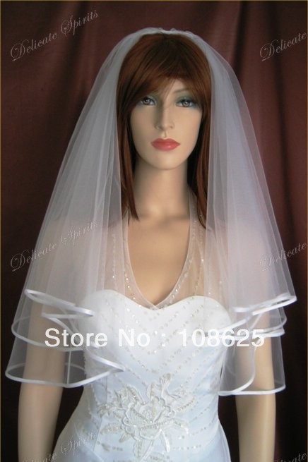Wedding Veil Bridal Two Tier Plain Satin Hem Trim Edge  BV040