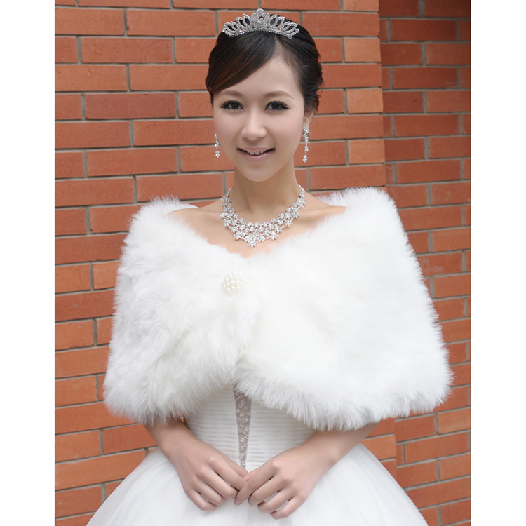 Wedding wrap white big pearl fur shawl bride cape mp01