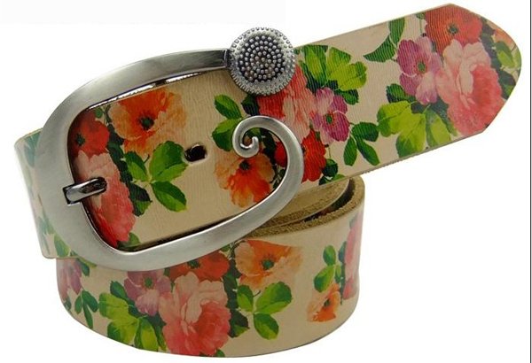 Western Print flower cow leather belt,lady flower cowskin belts alloy buckle,women genuine leather belts for ladies