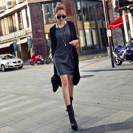 Wh038 autumn and winter women coat plus size loose medium-long cardigan one-piece dress