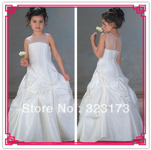 White A-line Scoop Taffeta Floor Length Cinderella Brand Girls Dresses