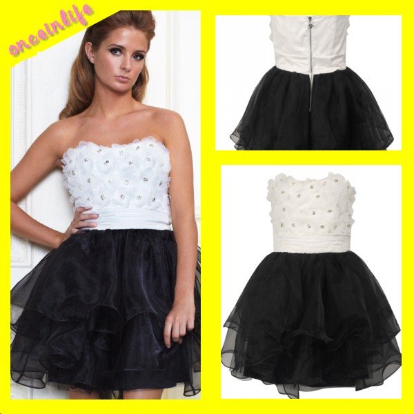 White And Black Short Organza Prom Dresses Dress