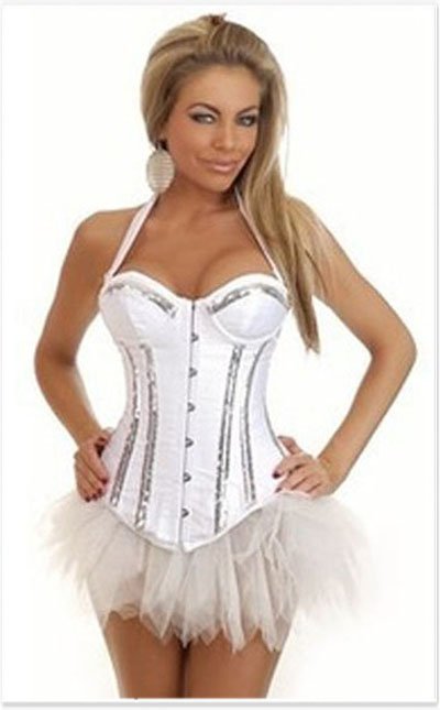 White and silvery overbust corset and white Tutu skirt Free shipping - qm1012white
