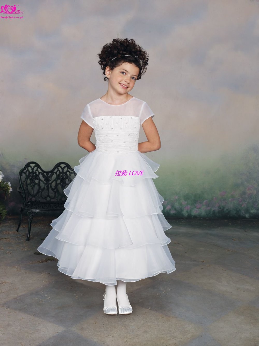 White Belt Bow Beaded Satin Children New Arrival Empire Waistcoat Custom Made Lovely Beautiful Flower Girl Dress