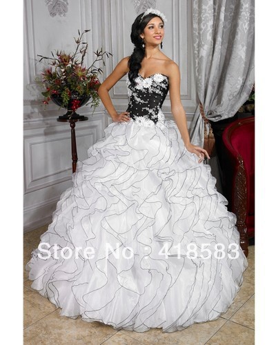 White/Black  Applique  Ball Gown Quinceanera Dresses Sweetheart Organza Floor length Pageant Dresses