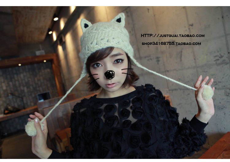 White black cute cat ear hat knitting hat protective ear cap wholesale autumn winter to keep warm free shipping816