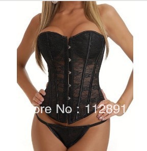 White / black lace sexy lace up boned corset busiter body shaper top summer wear with G-stringS-2XL  M0196