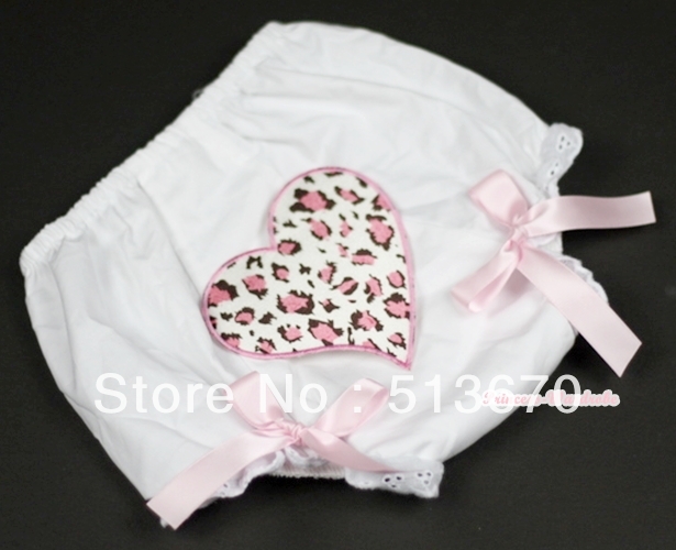 White Bloomer With Light Pink Leopard Heart Print & Light Pink Bow MABL84