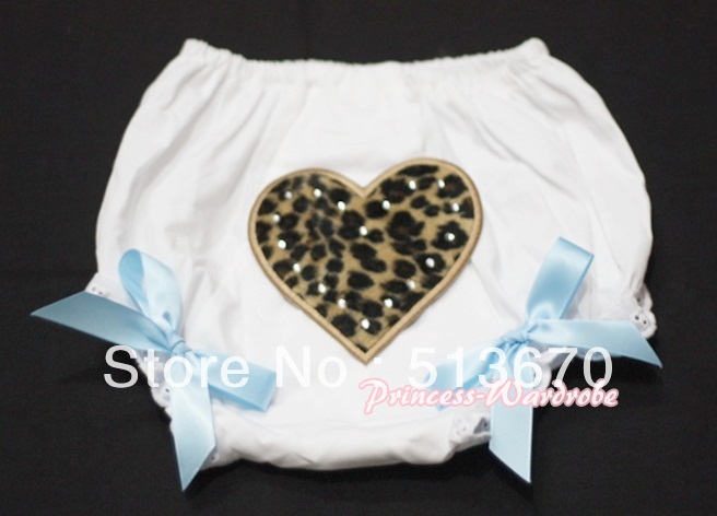White Bloomers & Leopard Print Heart & Light Blue Bows MALD10