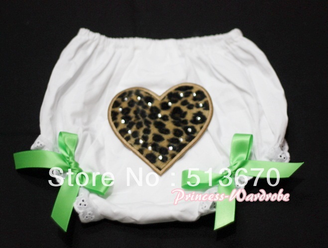 White Bloomers & Leopard Print Heart & Lime Green Bows MALD12