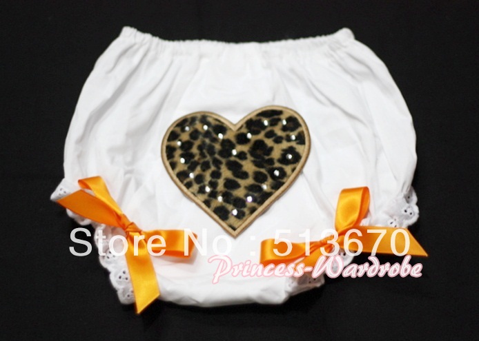 White Bloomers & Leopard Print Heart & Orange Bows MALD09