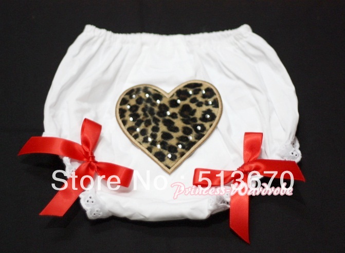White Bloomers & Leopard Print Heart & Red Bows MALD01