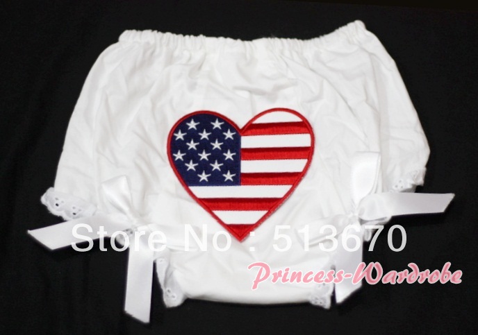 White Bloomers & Patriotic America Flag Heart & White Bow MABL41