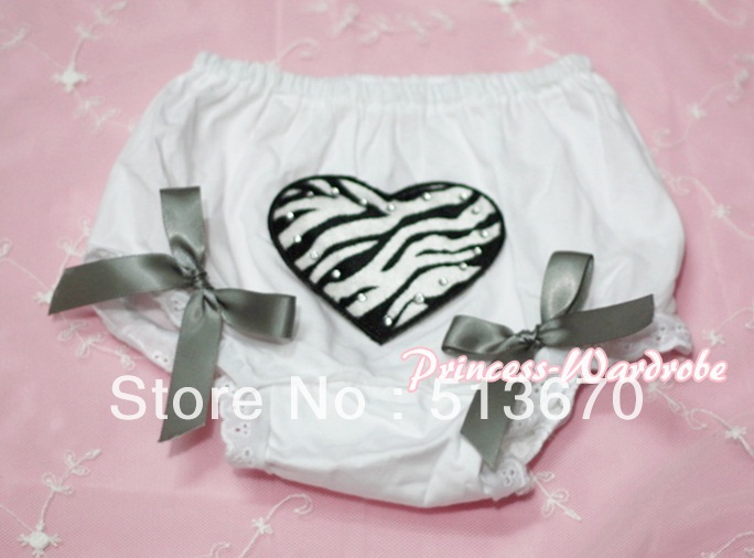 White Bloomers & Zebra Heart Print & Grey Bows MABL30