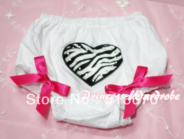 White Bloomers & Zebra Heart Print & Hot Pink Bows MABL33