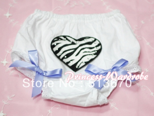 White Bloomers & Zebra Heart Print & Lavender Bows MABL27
