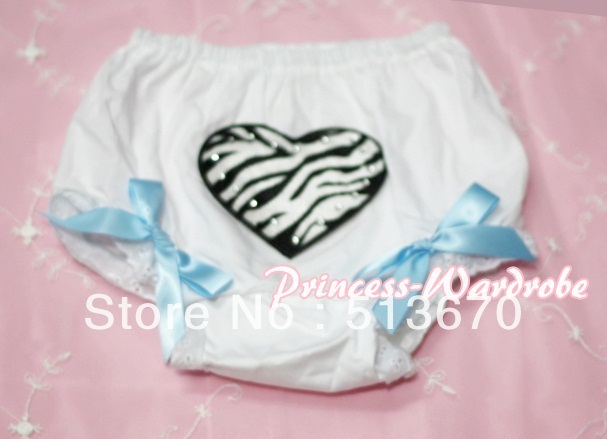 White Bloomers & Zebra Heart Print & Light Blue Bows MABL23
