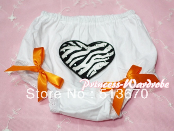 White Bloomers & Zebra Heart Print & Orange Bows MABL20