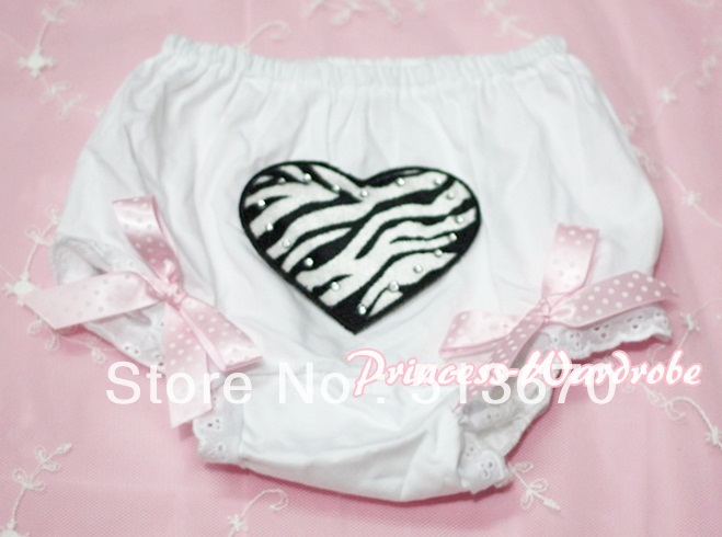 White Bloomers & Zebra Heart Print & Pink White Dot Bows MABL36