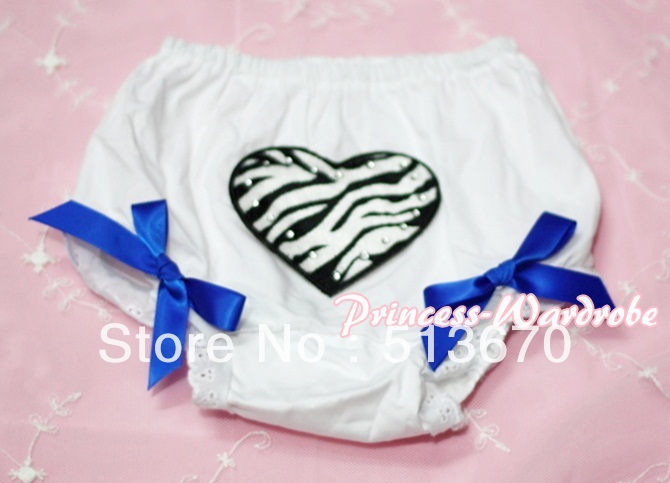 White Bloomers & Zebra Heart Print & Royal Blue Bows MABL24
