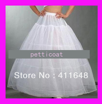 White Bridal 3Hoops 1Layer Crinoline Petticoat  Underdress Skirt Free Shipping