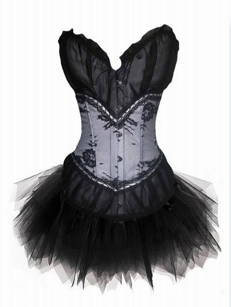 White Burlesque boned with black lace overlay lace up corset bustier +Mini Skirt showgirl dropship S-2XL