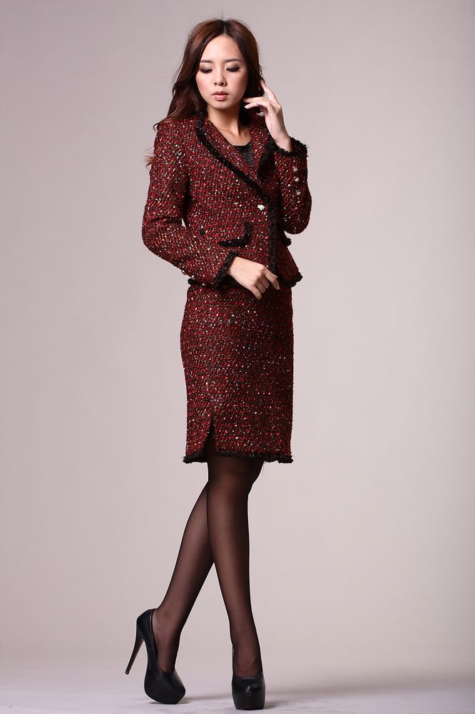 White collar formal ol small quality flash coarse woolen professional skirt set new arrival free shipping