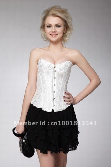 White color Sexy lingerie Overbust  Corsets body shaper bustier + g-string