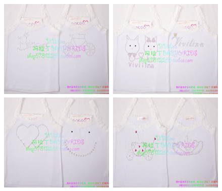 White cotton 100% crystal rhinestones pattern spaghetti strap T-shirt top sleeveless top rhinestone tank