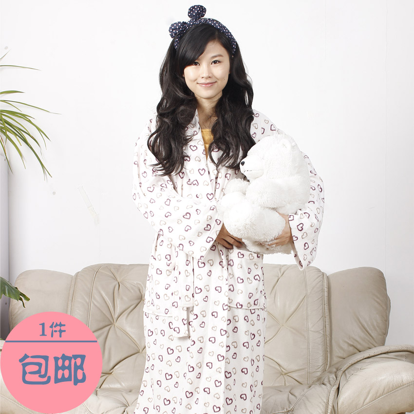 White dcrv polar fleece fabric plush lacing long design female lounge robe sleepwear