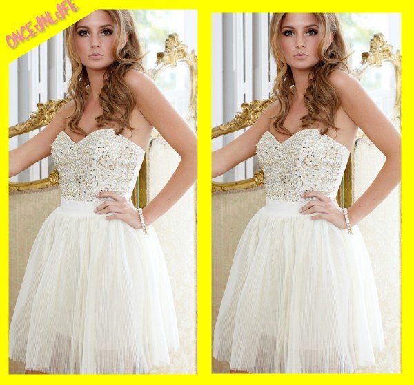 White Dresses Top Sequnis Sexy Prom Dress A-Line Mini Cocktail Gown