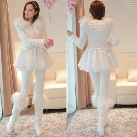 White duck down raccoon fur medium-long thin slim white down coat wadded jacket cotton-padded jacket outerwear female LDX