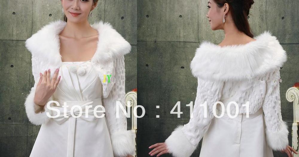 White Faux Fur Bolero Long Sleeves Bridal Wraps Winter Warm Bridal Jacket Bridal Wedding Party Faux Fur Shawl in Stock