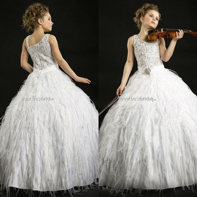 white feathers ball gown floor length scoop neckline 2013 pageants dress cupcake girls pageant dresses
