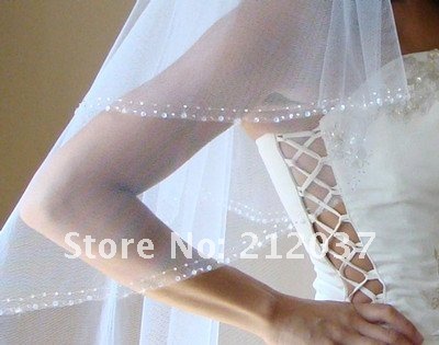 WHITE Fingertip 100s of BEADS on EDGE Bridal Wedding 2T Veil LV256