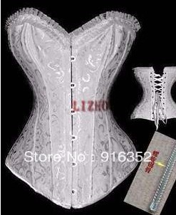 White Full Spiral Steel Boned Brocade Gorgeous Corset Bustier Lingerie S-2XL