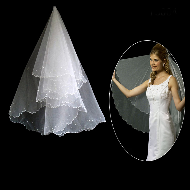 White gauze bridal veil long design pearl formal wedding dress accessories the wedding veil 010