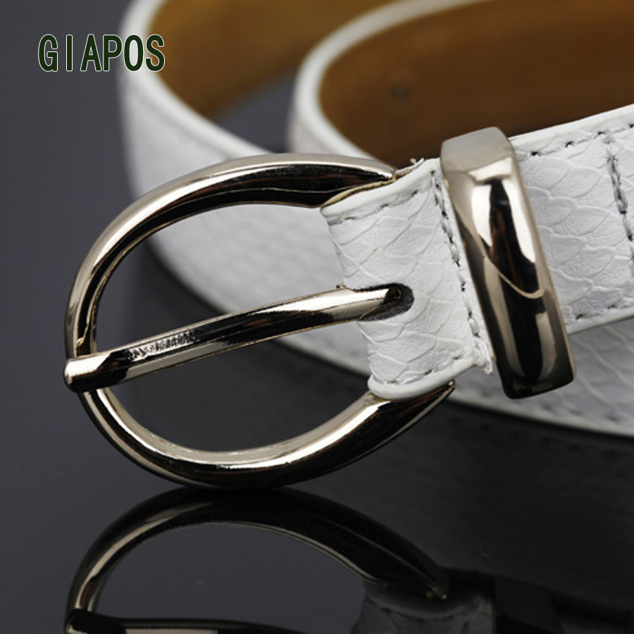 White giapos Women fashion all-match women's genuine cowhide leather belt strap