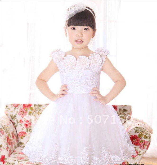 white halter ruched satin crystals beaded A-line long flower girl dress,freeshipping 3T-8T wedding party pageant dress for kids