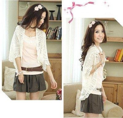 White  Hollow Sweater Shawl Shrug Knitwear Cardigan Knit Coat Jacket