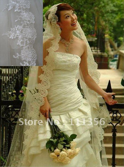white/ivory lace edge wedding bridal veil without comb veils wedding