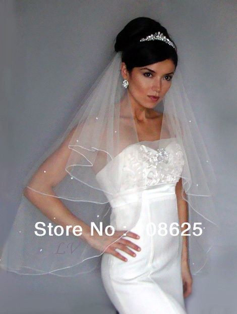 White Ivory Wedding Bridal Veil 25/35" NEW 2 Tier BV043