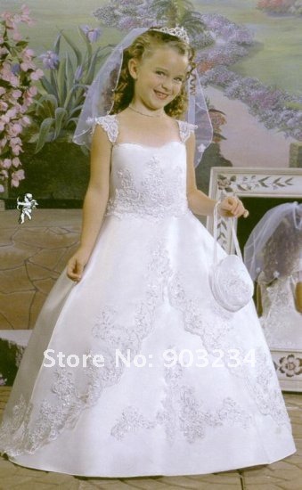 White Lace Beading Flower Girl Dresses N04233