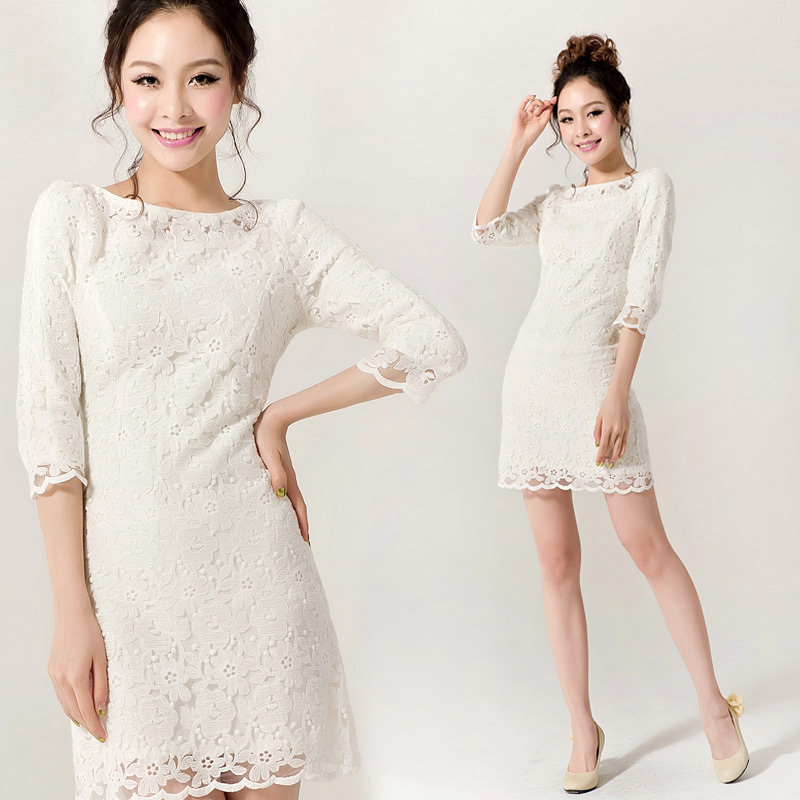 White lace one-piece dress formal dress sweet bridesmaid dress