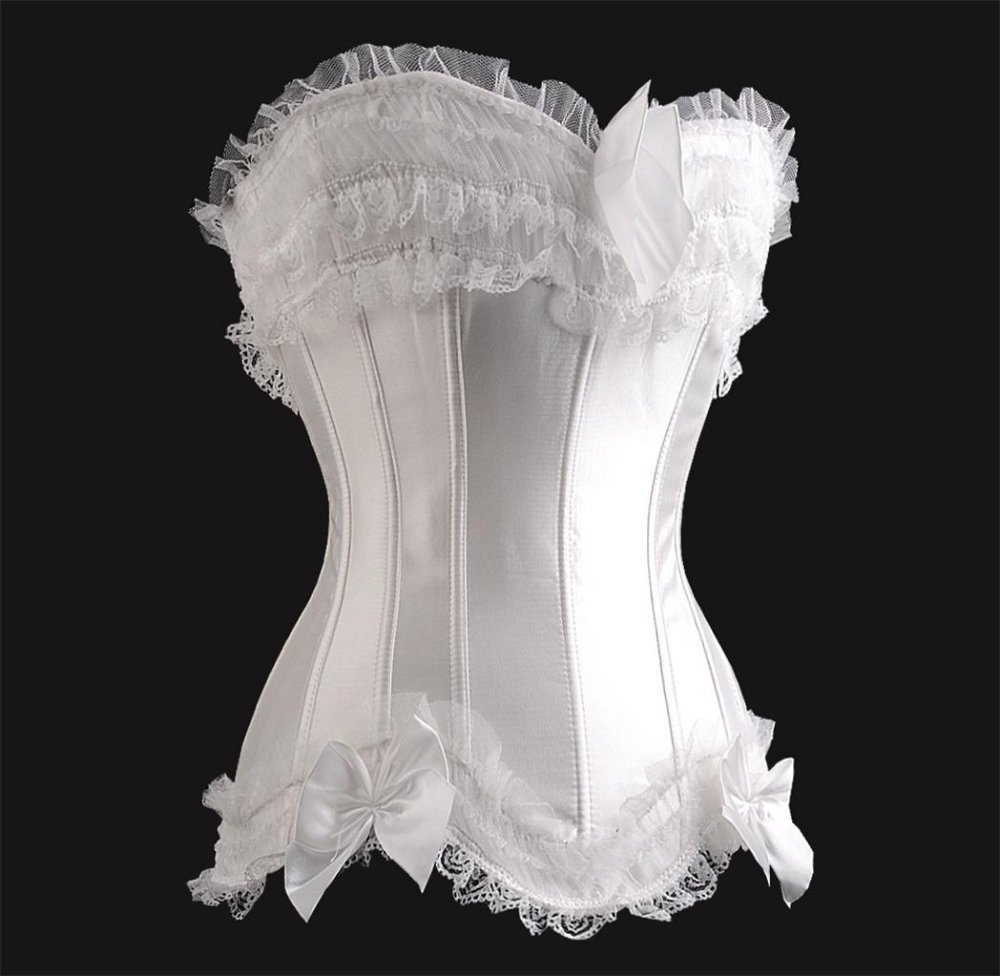 White  lace up boned corset busiter underwear  showgril costume S-2XL