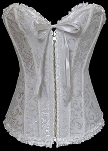 White  lace up boned corset busiter  zipper front  showgril costume S-2XL