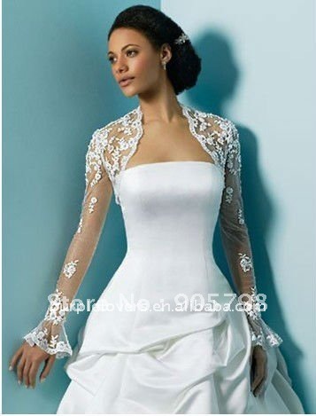 white long sleeve Appliqued lace wedding bolero